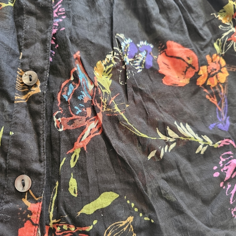 Free People Sheer Floral Blouse Womens Black Button Front Boho Top - Picture 3 of 4